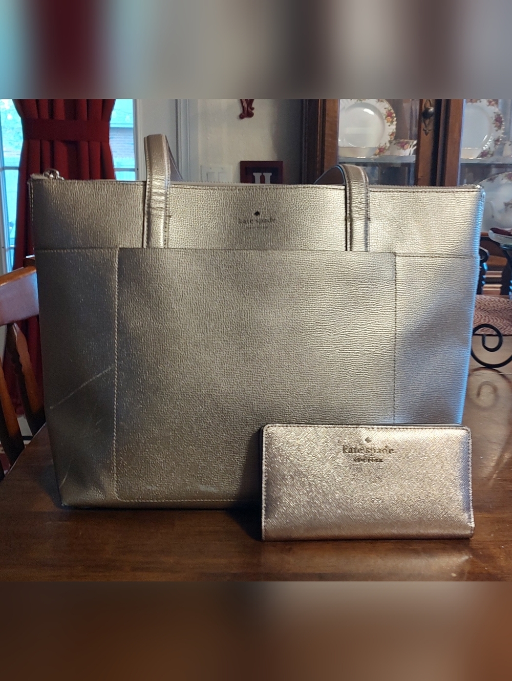 kate spade Metallic Gold Tote with Rose Gold Wallet
